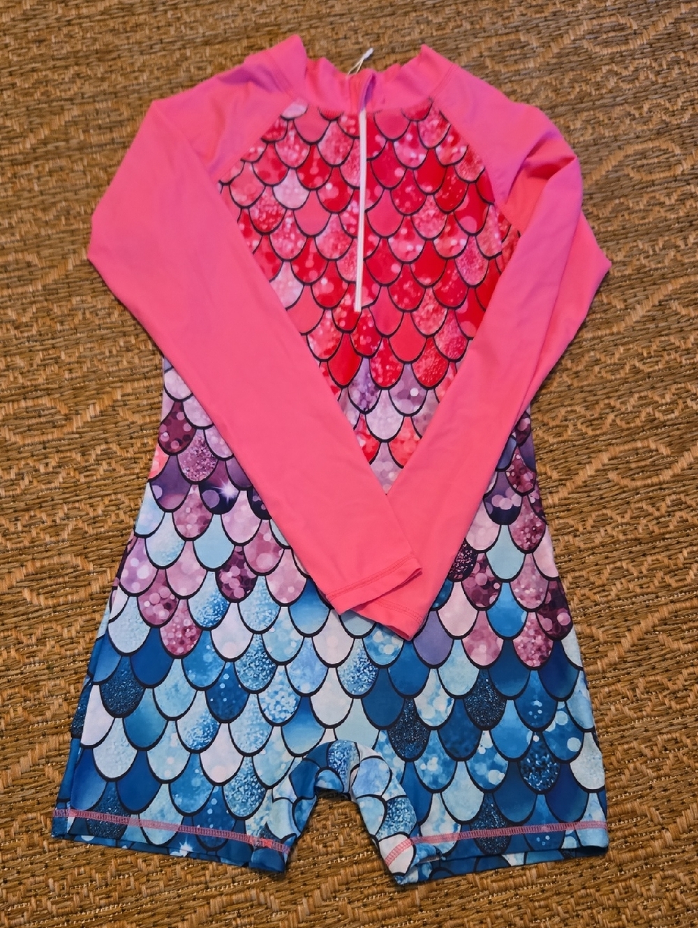Kids Pink Mermaid-Scale Long-Sleeve Swim Suit